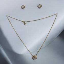 18K Gold Electroplated Necklace And Earrings Set