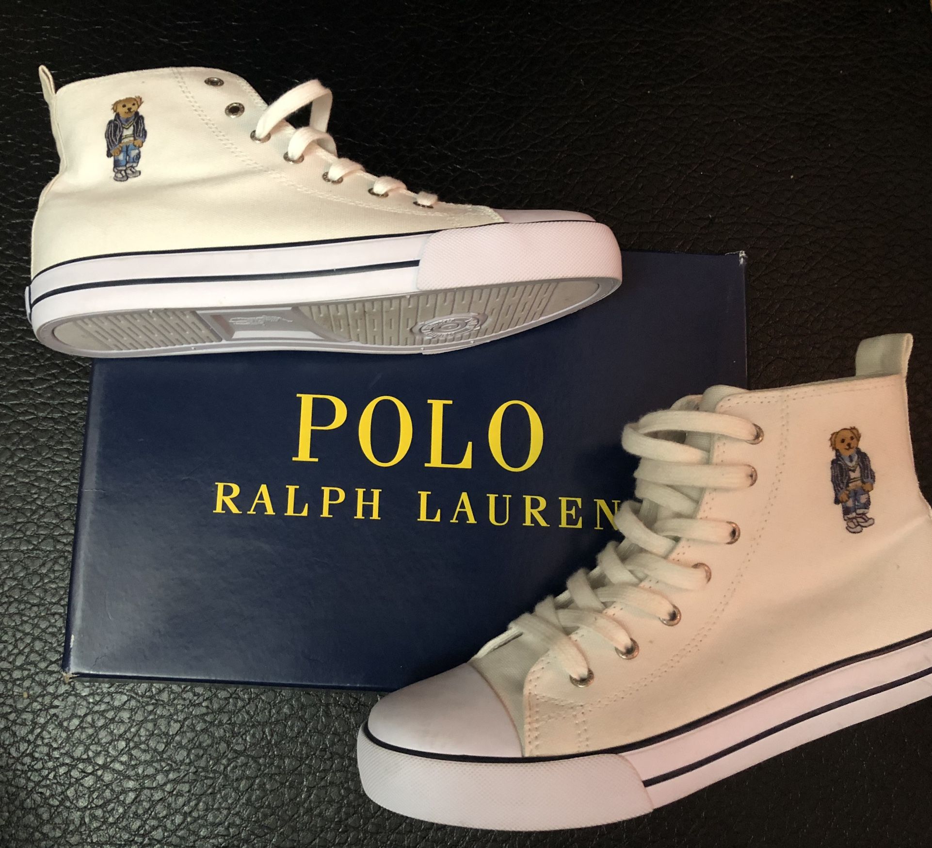 Size 6Y Kids / 7.5 Womens Polo Ralph Lauren White Hamptyn Hi Bear 