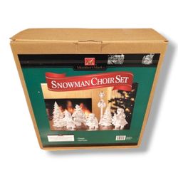 Members Mark Lg 7 Piece Snowman Choir White & Gold Trimmed Porcelain Figures