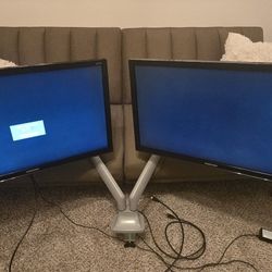 Two 27" Samsung Monitors,  Desk Mount, Cables