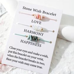 Stone Wish Rope Bracelet With Crystal Stone Beads 