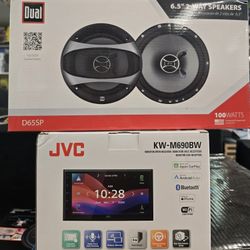 Dual 6.5 Pair Of Speakers & JVC 7" carplay Touchscreen 