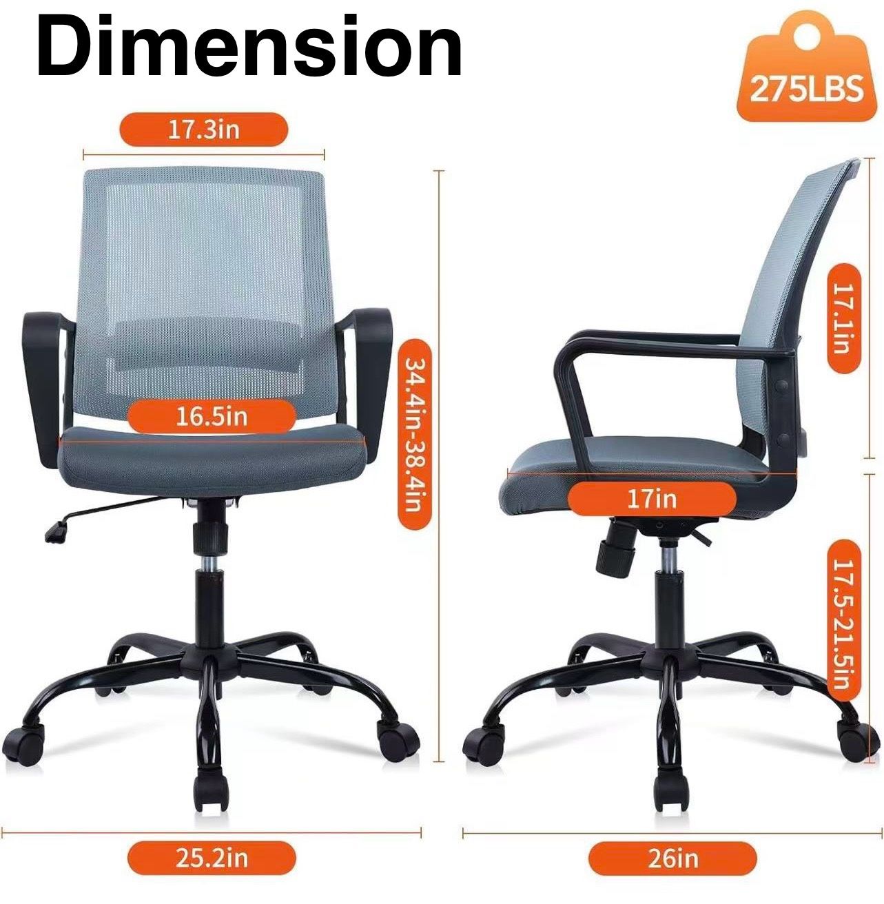 ✌️Office Computer Desk Chair, Ergonomic Desk Chair with Lumbar Support and Adjustable Swivel Design, Study, Student, Grey