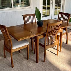 Mid Century Danish Style Dining Set in Solid Teak - Draw Leaf Table with 4 Chairs
