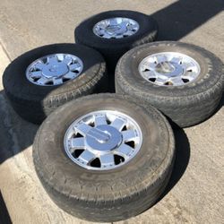 4 - 35x12.50r17LT 8x6.5 8x165.1 Stock Hummer H2 Chrome Rims Wheels With Tires!