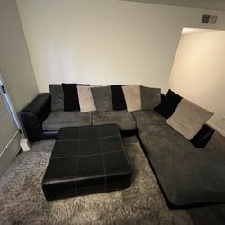MUST GO - Large Black Leather Sectional & Love Seat 