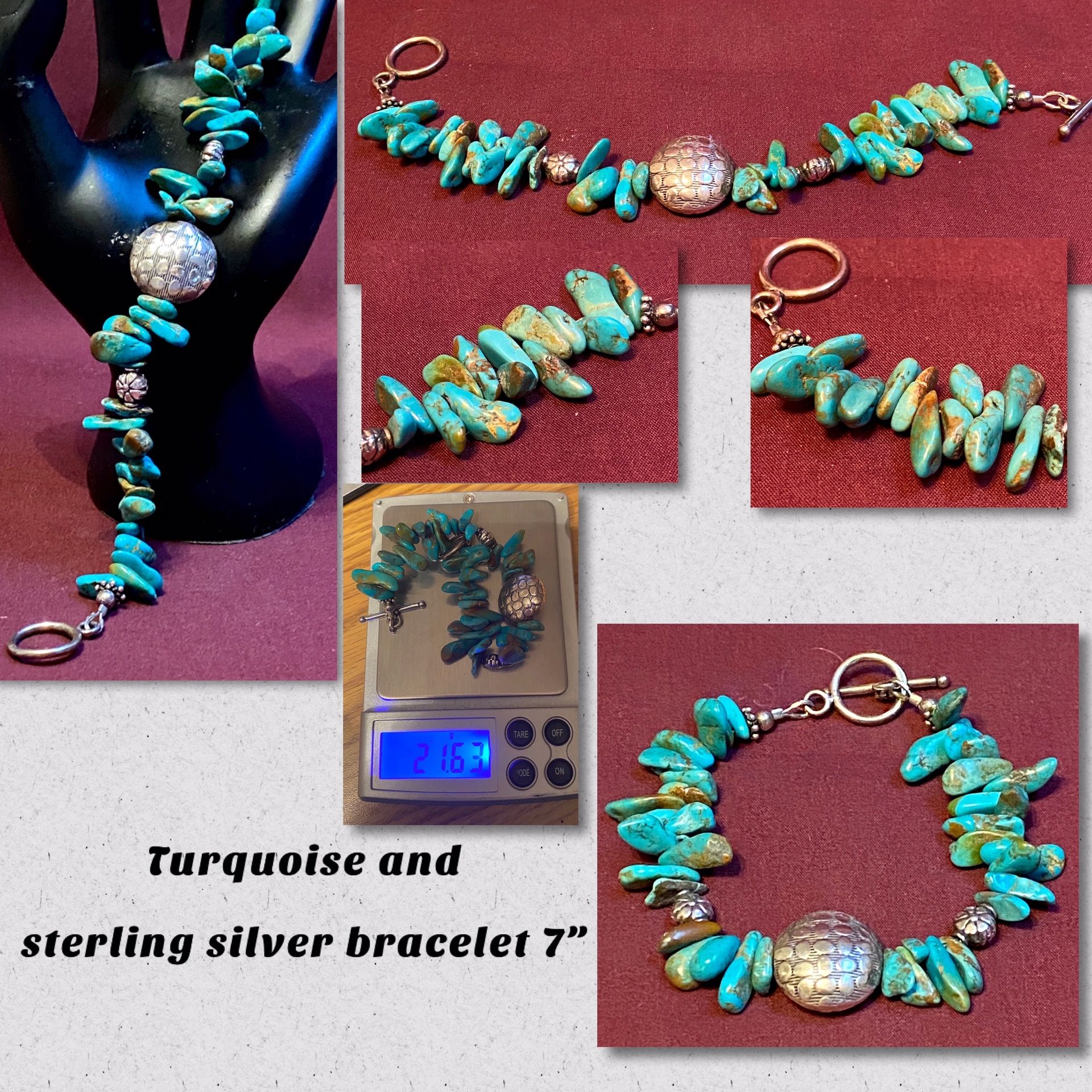 Turquoise with silver beads bracelet toggle clasp