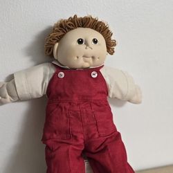 1984 Doll Baby Homemade Cabbage Patch Kid Vintage Red Yarn Hair Overalls
