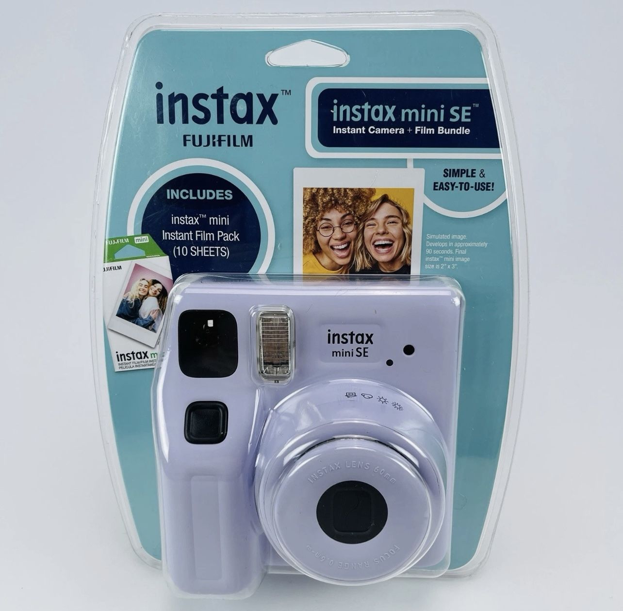 New Fujifilm Instax Mini SE Instant Film Camera Purple Blister Bundle