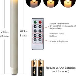 Real Wax LED Flameless Taper Candles with Remote Timer, 9.6 Inches Ivory Candlesticks, Dripless Battery Operated 3D Flickering Flame for Fire