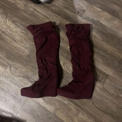 Cranberry Microfiber Knee Boots
