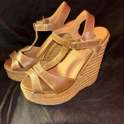 Soda Bamboo Wedge Heels Strap Woman’s 6