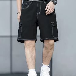 Men’s Regular-Fit Cargo Jean Shorts  Size 34x34 Black