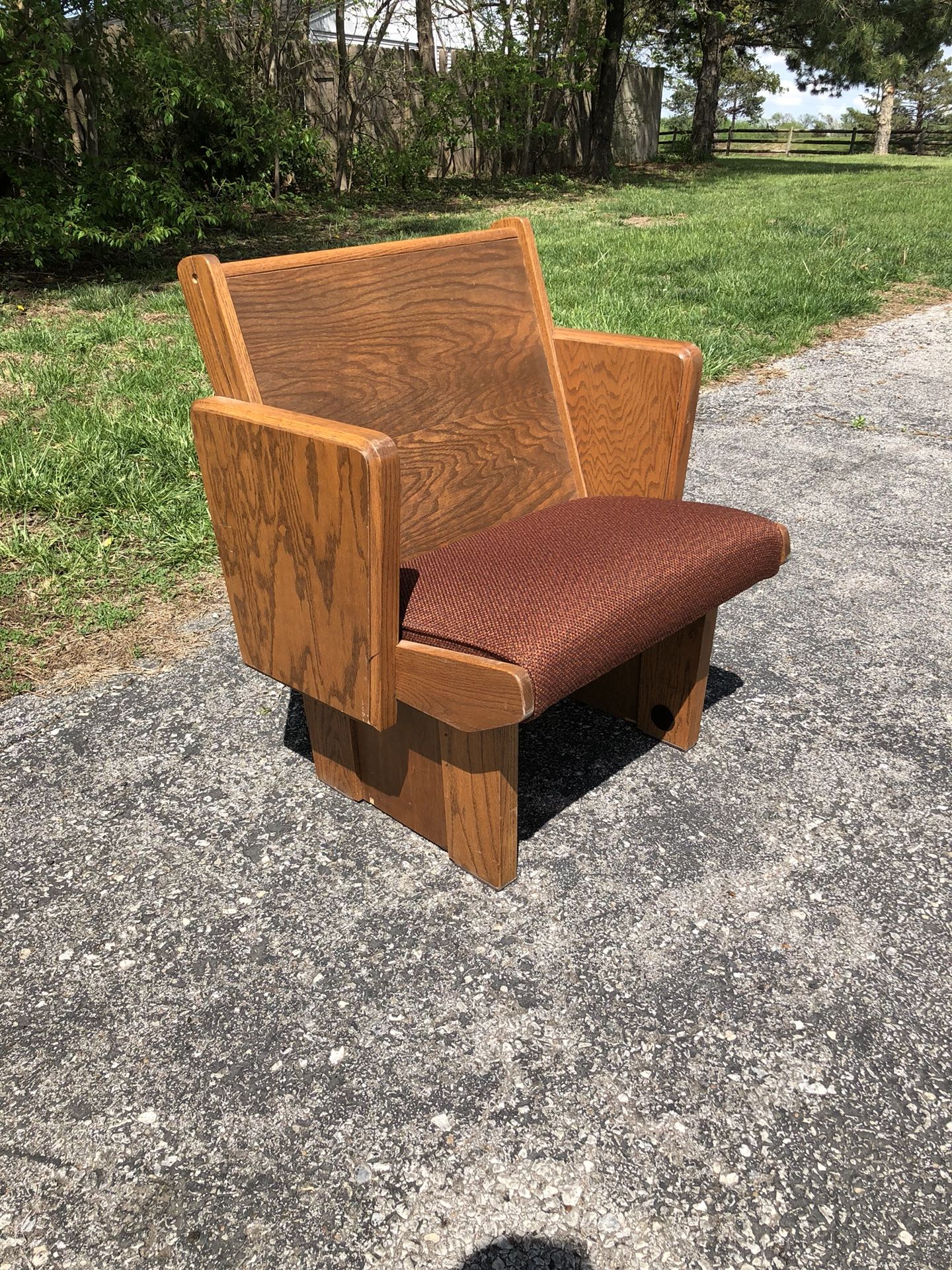 Vintage Brown Wood and Canvas Retro Church Pew Chair Seat
