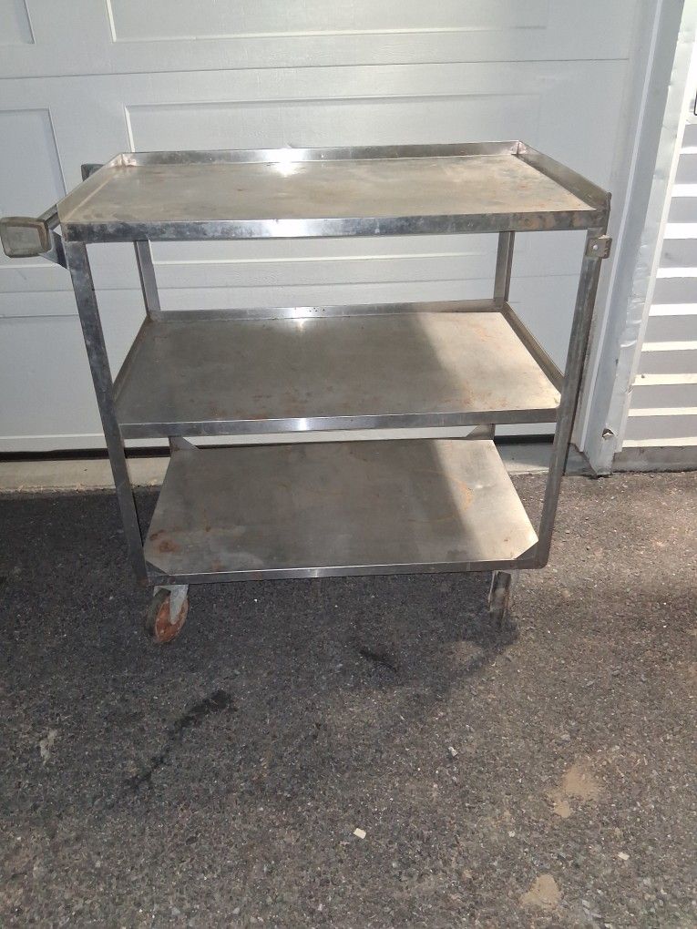 Stainless steel rolling cart with handle (35 3/8" L x 21" W x 37 1/4")