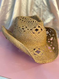 Garage Open Weave Paper Straw Crochet Cowboy Hat Natural Tan OS / One Size