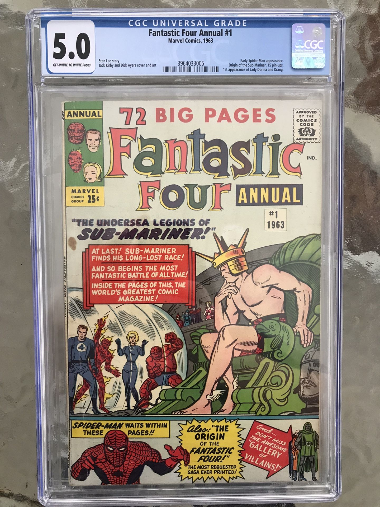 Fantastic Four Annual #1 (1963) CGC 5.0 — O/w to White; 1st Lady Dorma & Krang