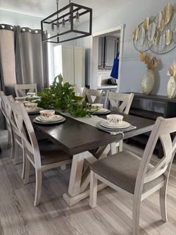 Farmhouse Dining Table with 6 Chairs