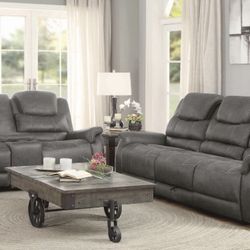Brand New 2PC Grey Reclining Sofa and Loveseat Set 
