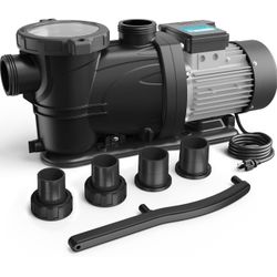 Pool Pump In/Above Ground,1.5 HP Pool Pump with 7360GPH, 115V, 2 Adapters,Powerful In/Above Ground Self Primming Swimming Pool Pumps with Filter Baske