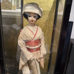 Antique Porcelain Japanese Doll, Mint Condition And Glass Case