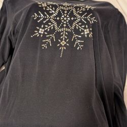 Talbots Size Small Black/Studded Silver Snowflake Top