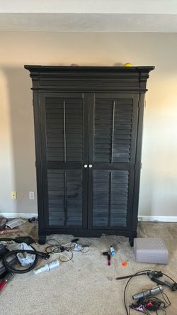 FREE Black Wood Armoire with Louvered Doors
