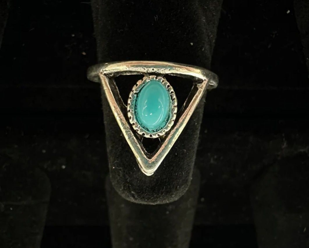 TURQUOISE STAINLESS STEEL FOREVER WEAR SILVER TRIANGLE NEW SIZE 5 ACCENT RING