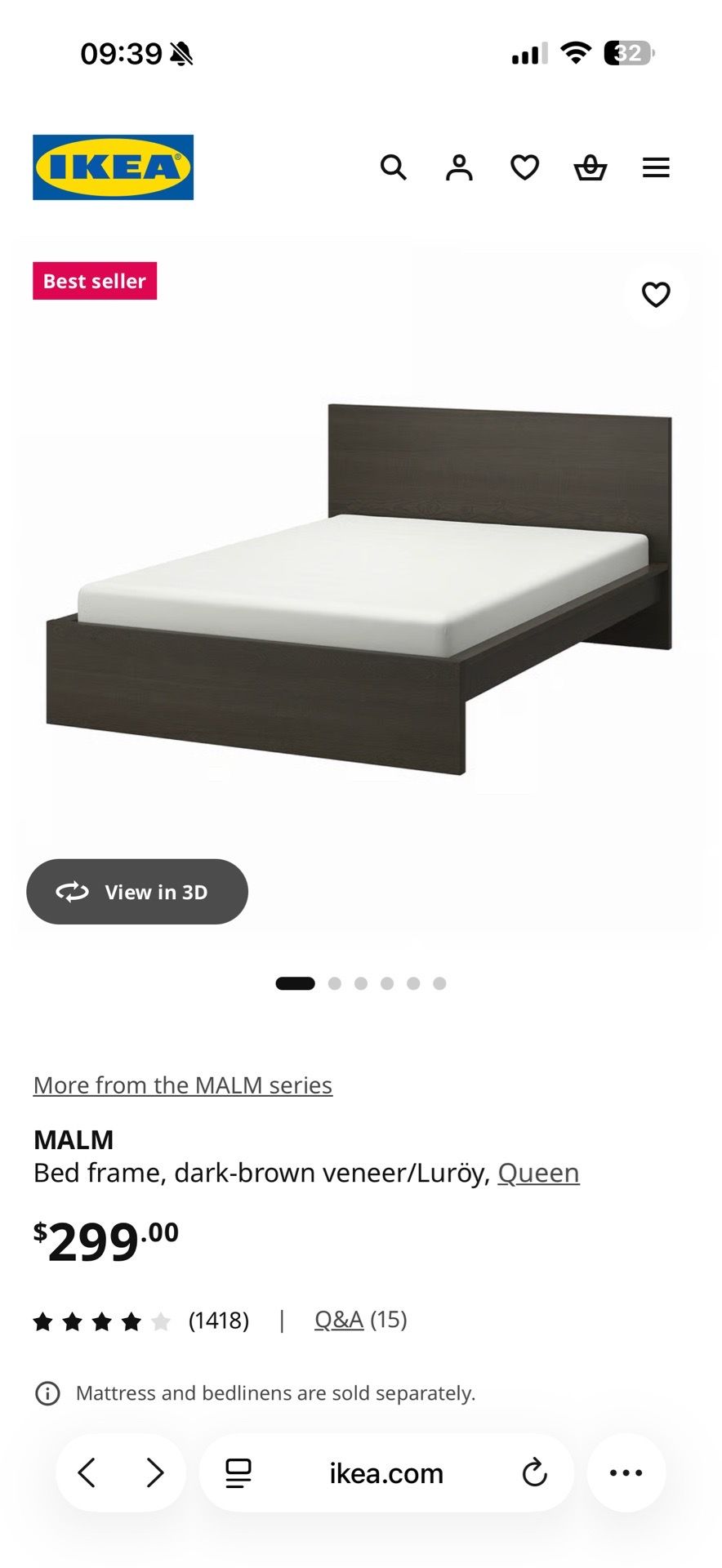 IKEA MALM BED FRAME WITH SLATTED BED BASE AND ONE PULLOUT DRAWER