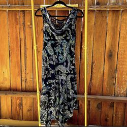 Sleeveless Floral Printed Sequins Detailed Ankle Dress