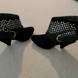 Bamboo Black Suede Studded Boots 6.5