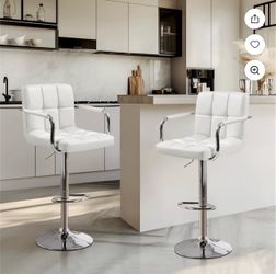 Set of 2 Adjustable Swivel Bar Stools with Backrests and Footrest, White