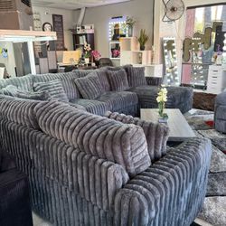 Big Grey Color Sectional Corduroy NEW