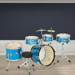 5 Piece Fūll Sizè Complete Adūlt Blue Drum Set
