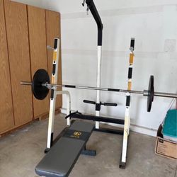 Lifting Rack and barbell with bench 
