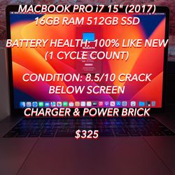 Apple MacBook Pro i7 Chip 15” (2017) 16GB RAM/512GB SSD Used 100% HEALTH Authentic