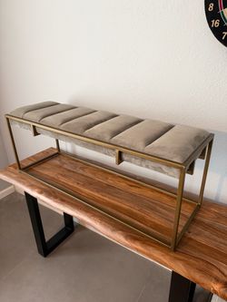 Brand new 2 West Elm grey velvet Bench seats with brass frame
