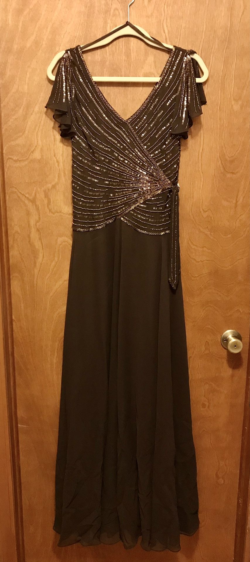 Elegant Chocolate Brown Sequin Top Gown