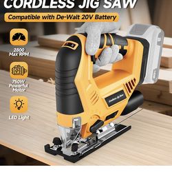 Jig Saw Compatible with Dewalt 20V Max Battery (No Battery), Cordless Jig Saw Brushless Jigsaw Tool with LED Light, 0°- 45° Bevel Cuts, 3 Orbital Sett