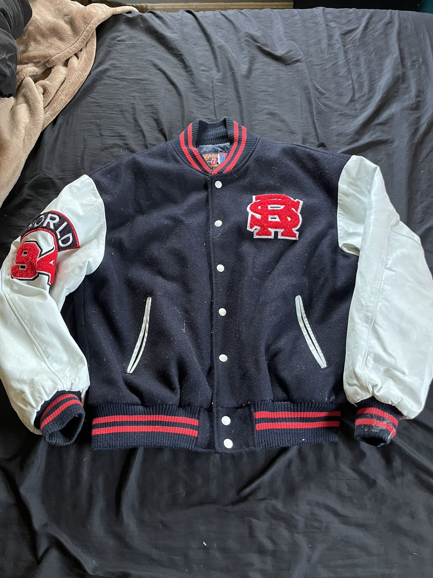 vintage 1994 leather rolling stones bomber varsity jacket 