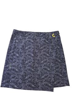 Michael Kors blue paisley pencil skirt with gold faux buckle, L. EUC.