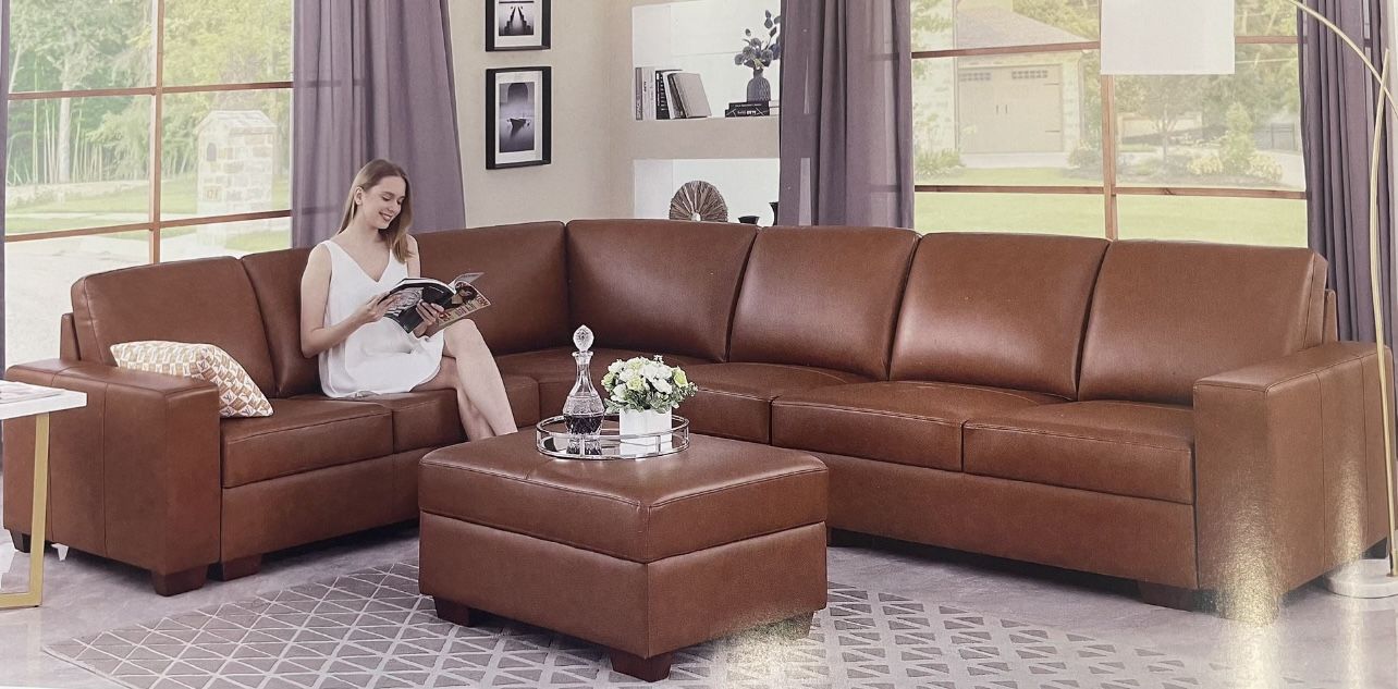 COSTCO Genuine Top Grain Leather Sectional Couch And Ottoman