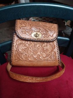 Vintage small leather hand tooled bag