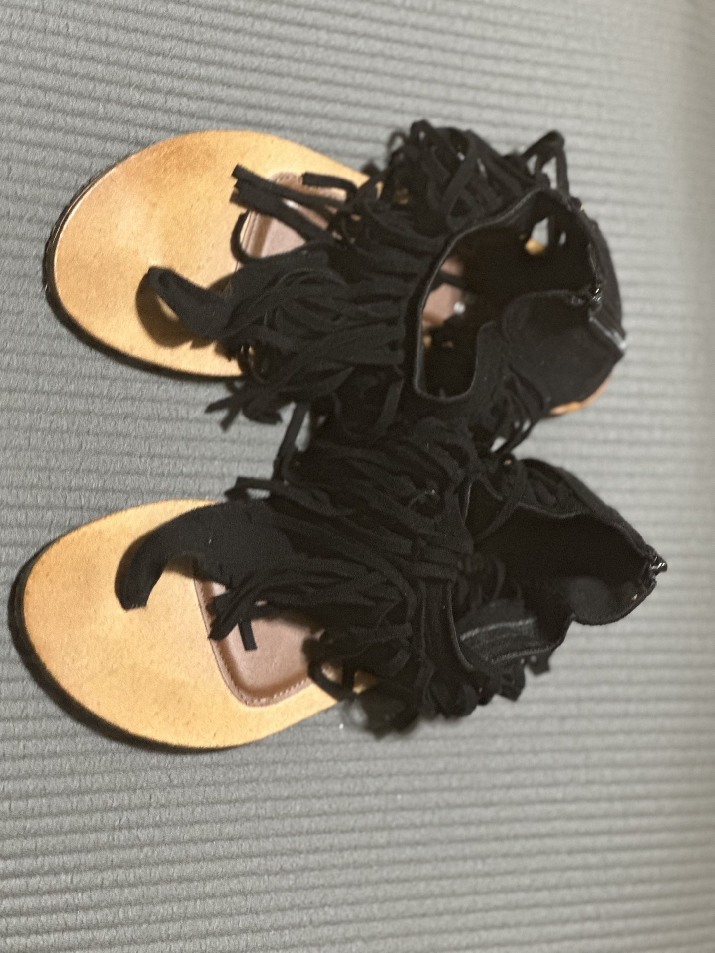 Black Fringe Sandals