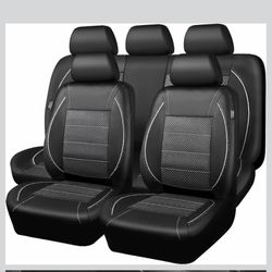 CAR PASS Piping PU Leather Car Seat Cover Full Set, Inside Zipper Design and Reserved Opening Holes, Airbag Compatible,Universal FIT for Car, SUVs,Van