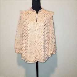 NWT LC Lauren Conrad Womens Pastel Pink/ Gold Button Up Blouse Size: Large