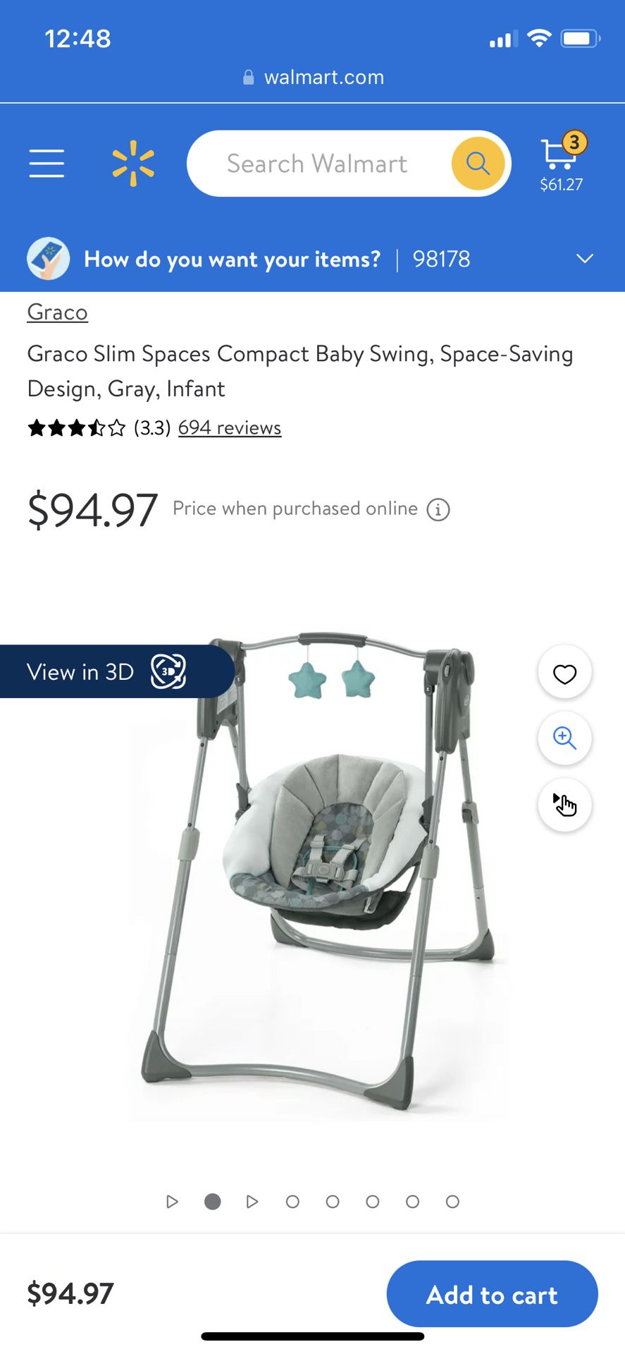 Graco Slim Spaces Portable Infant Swing