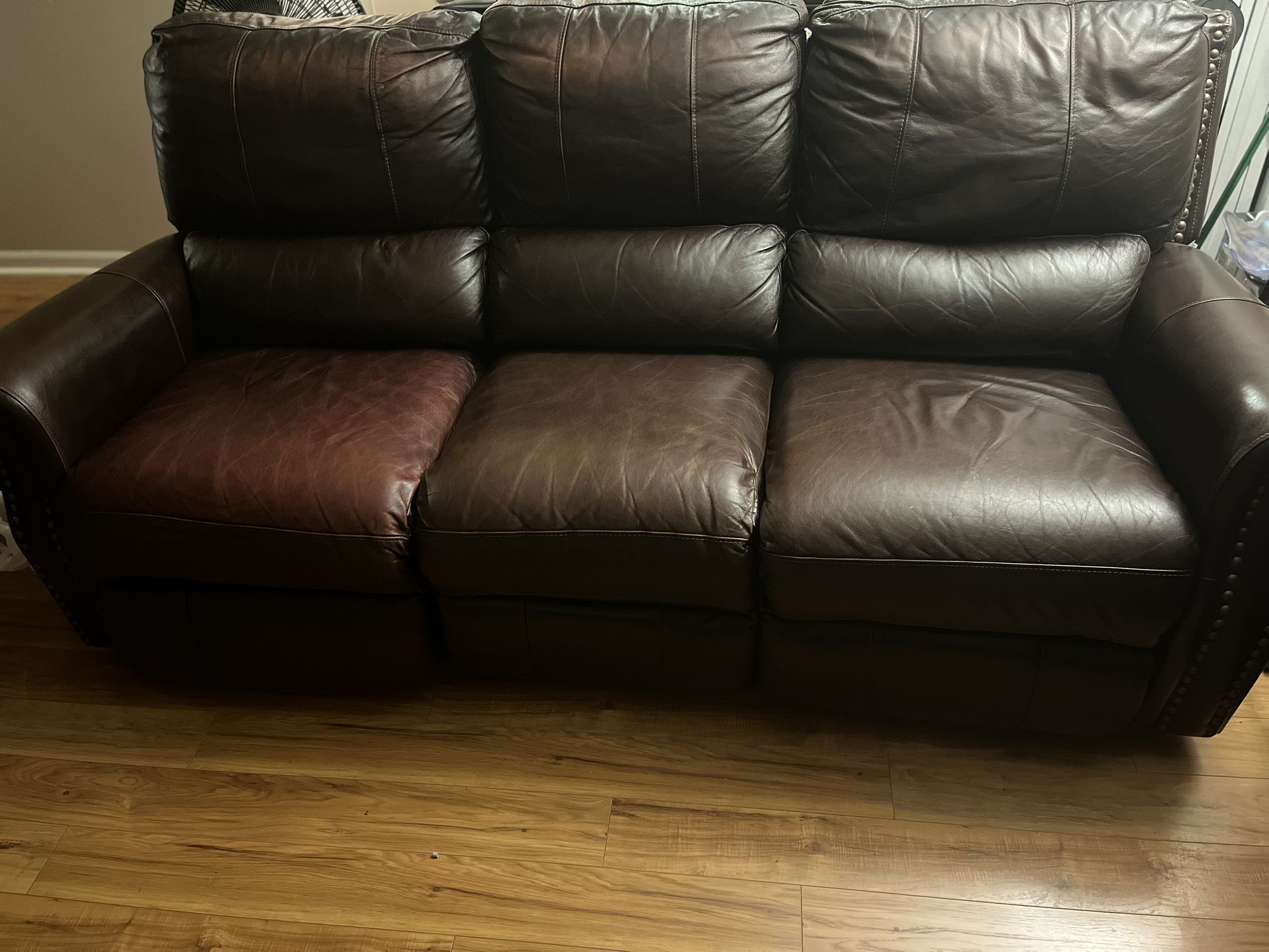 Genuine Brown Leather Recliner Sofa 