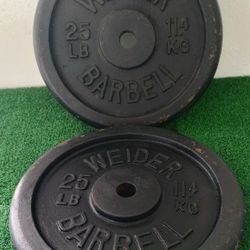 2 Vintage Weider Barbell 25 LB Iron Weight Plates 