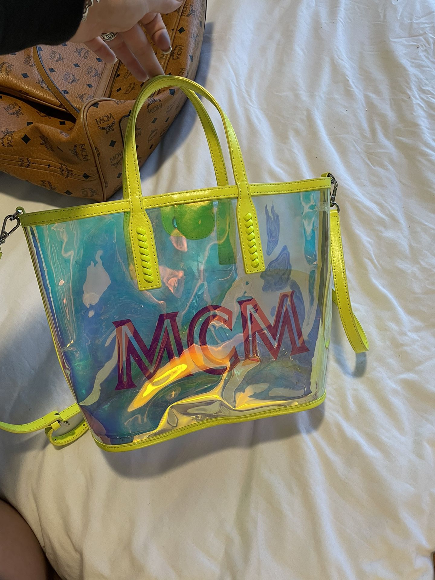Clear Neon MCM tote with Pouch 